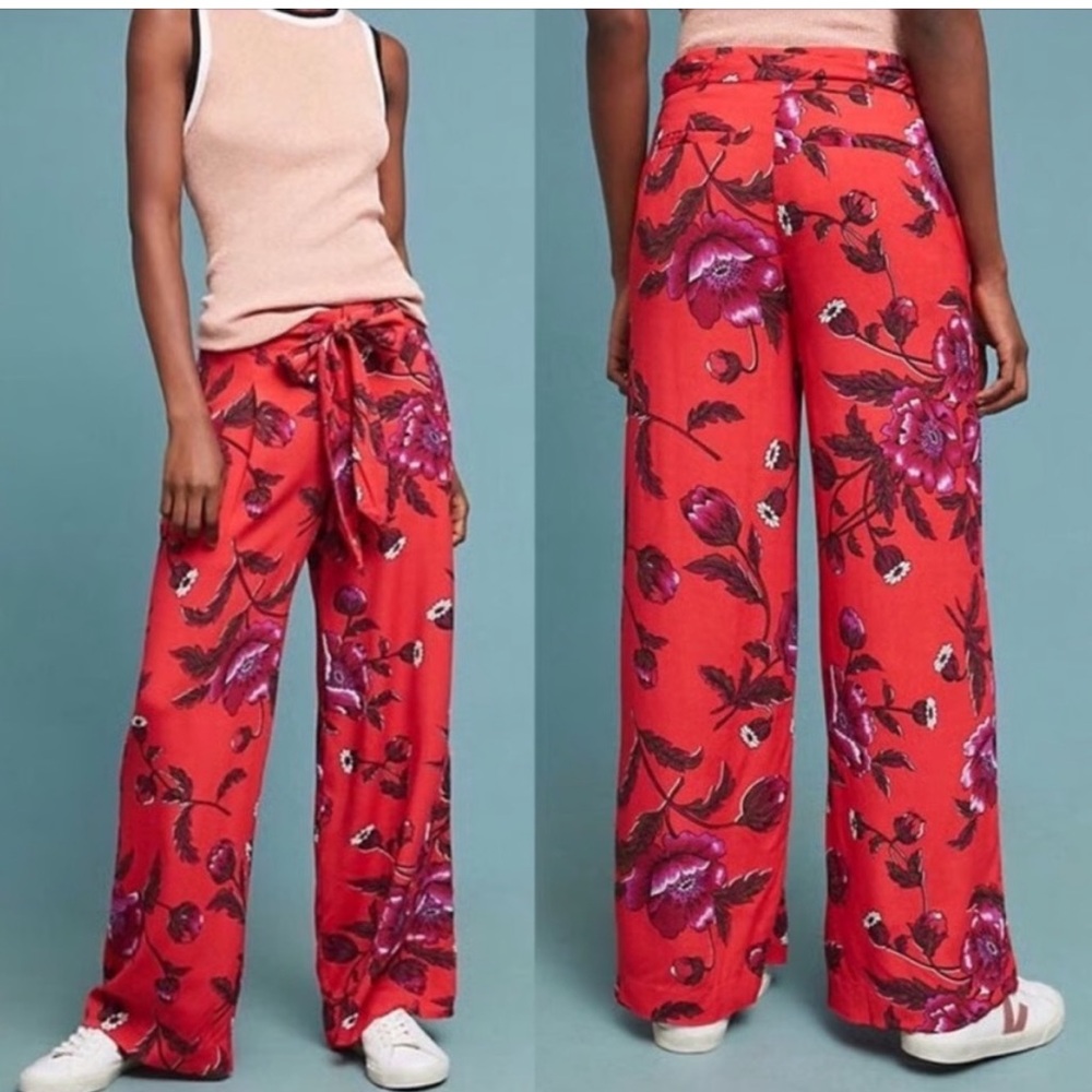 Anthropologie Wide-Leg Floral Pants Sz 6 - Picture 5 of 14